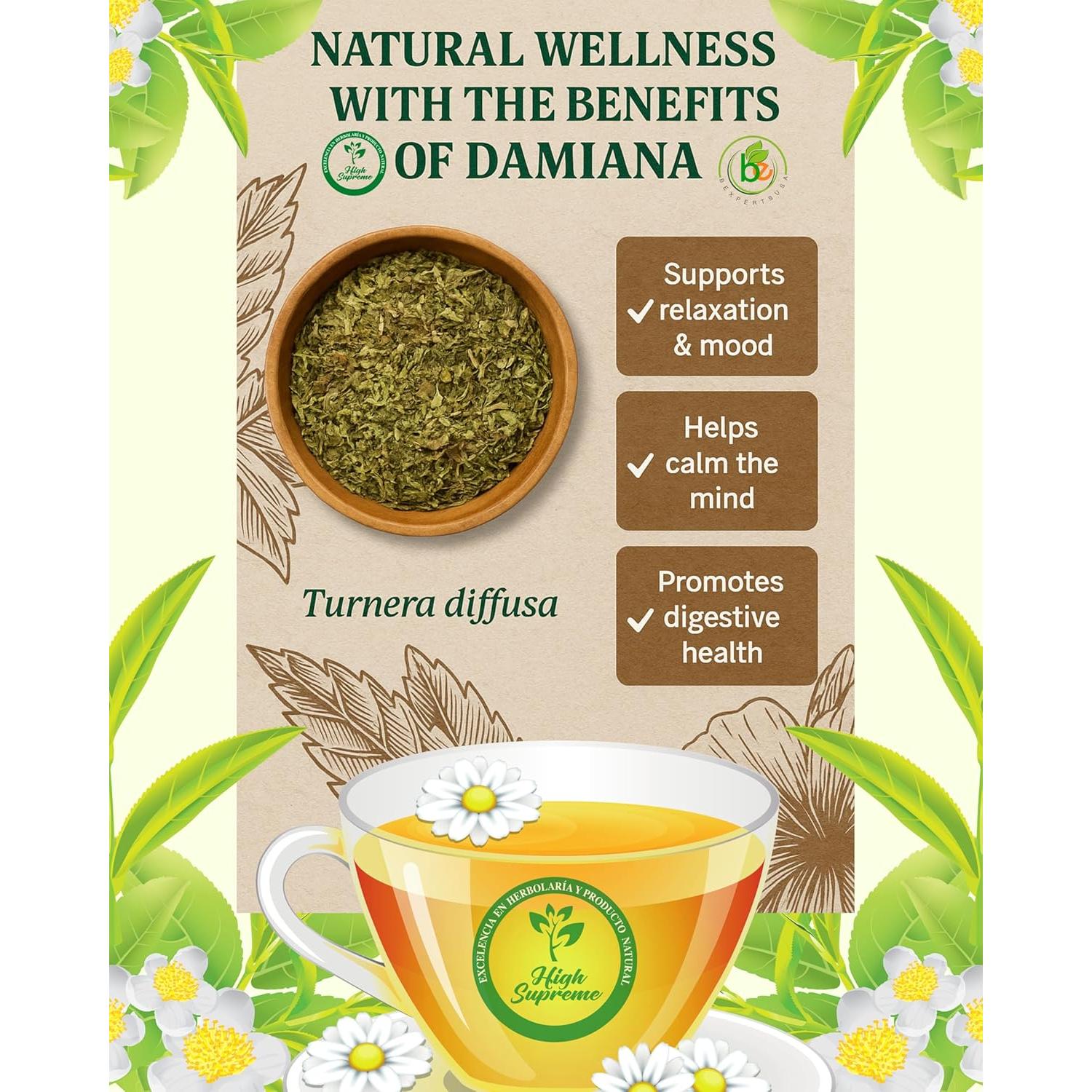 Té de Damiana 100% Natural - 25 Bolsitas Sin Cafeína - Hecho en México
