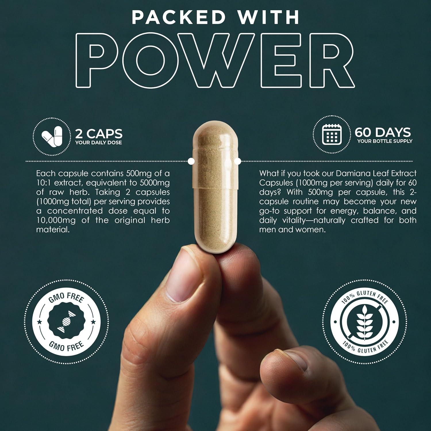 Extracto de Hoja de Damiana 1000mg - 120 Cápsulas EBO