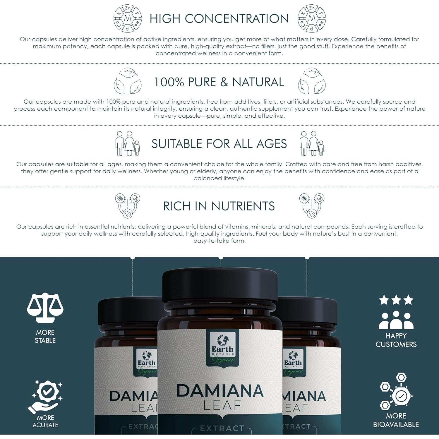 Extracto de Hoja de Damiana 1000mg - 120 Cápsulas EBO