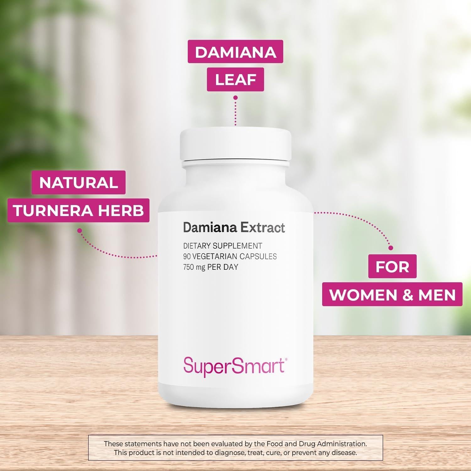 Suplemento de Damiana 750mg SuperSmart - 90 Cápsulas Veganas