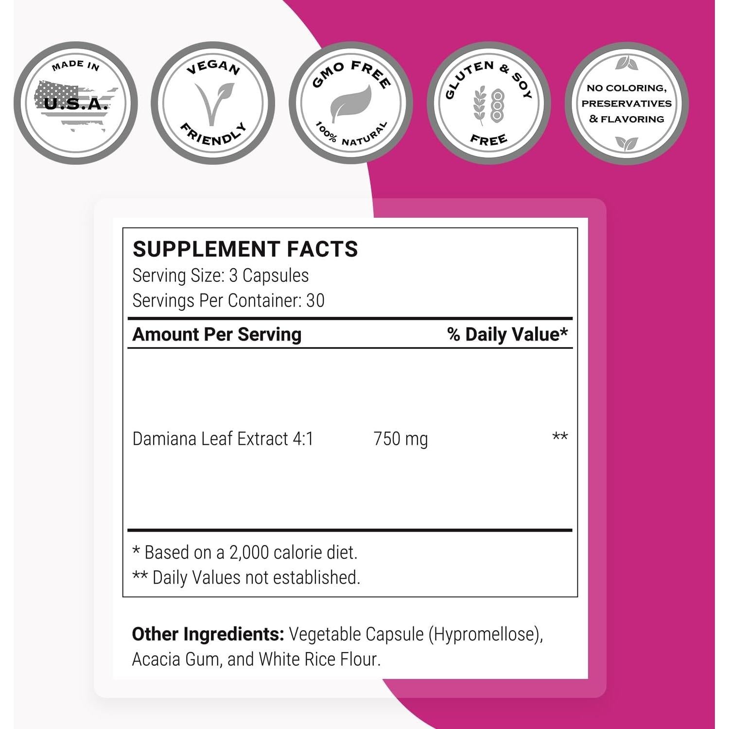Suplemento de Damiana 750mg SuperSmart - 90 Cápsulas Veganas