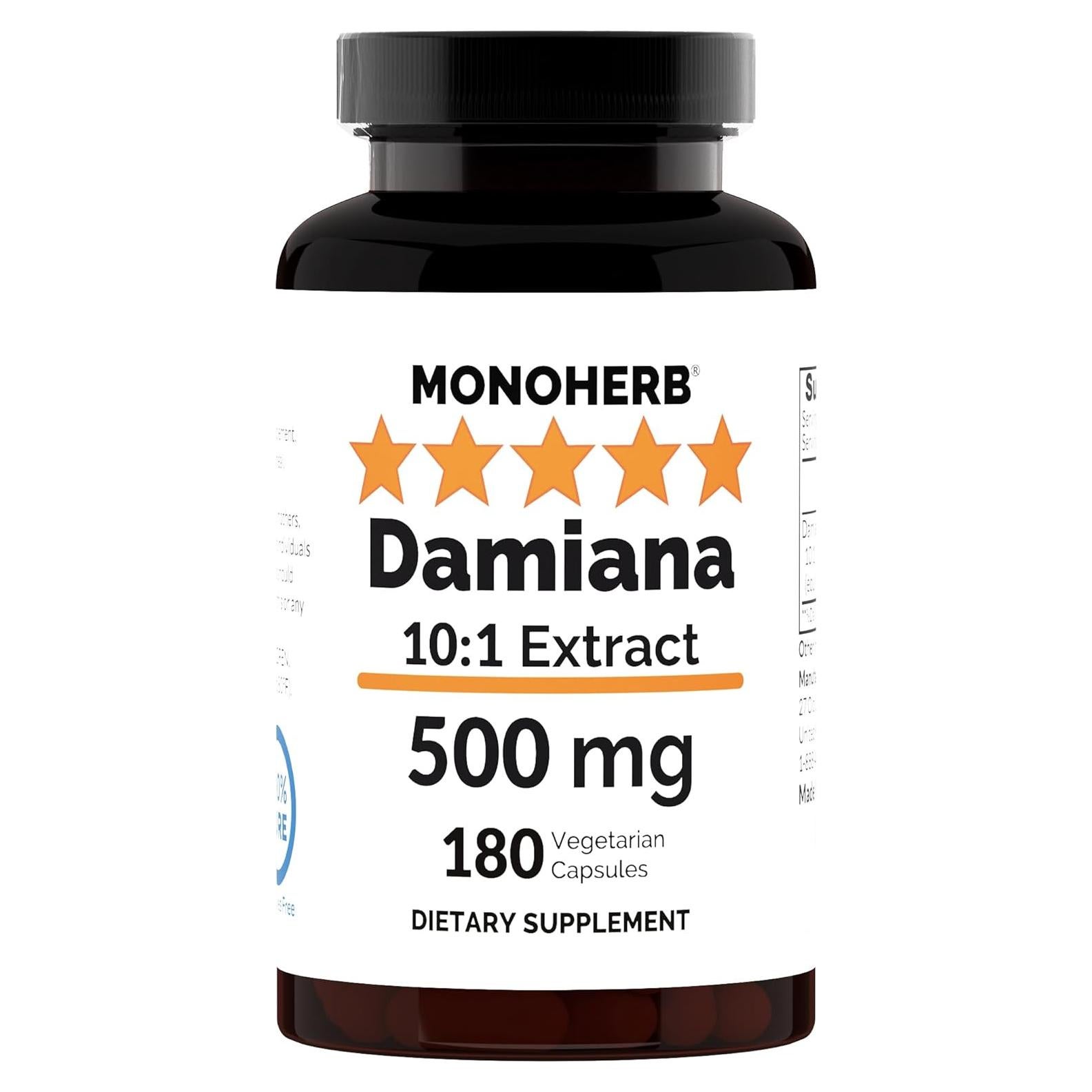 Extracto de Damiana 500 mg Monoherb - 180 Cápsulas Puras