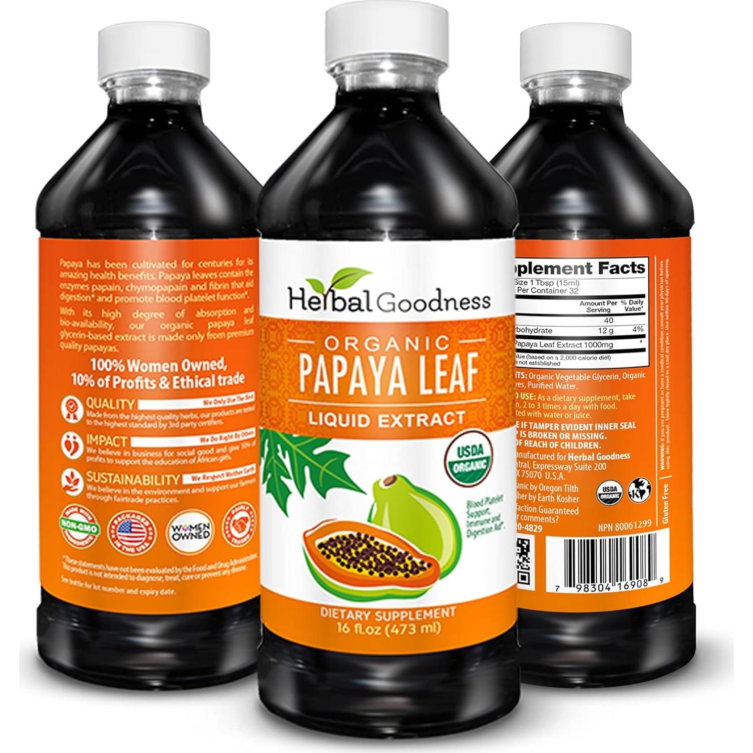 Extracto Líquido de Hoja de Papaya Herbal Goodness 473 ml - Aumento de Plaquetas