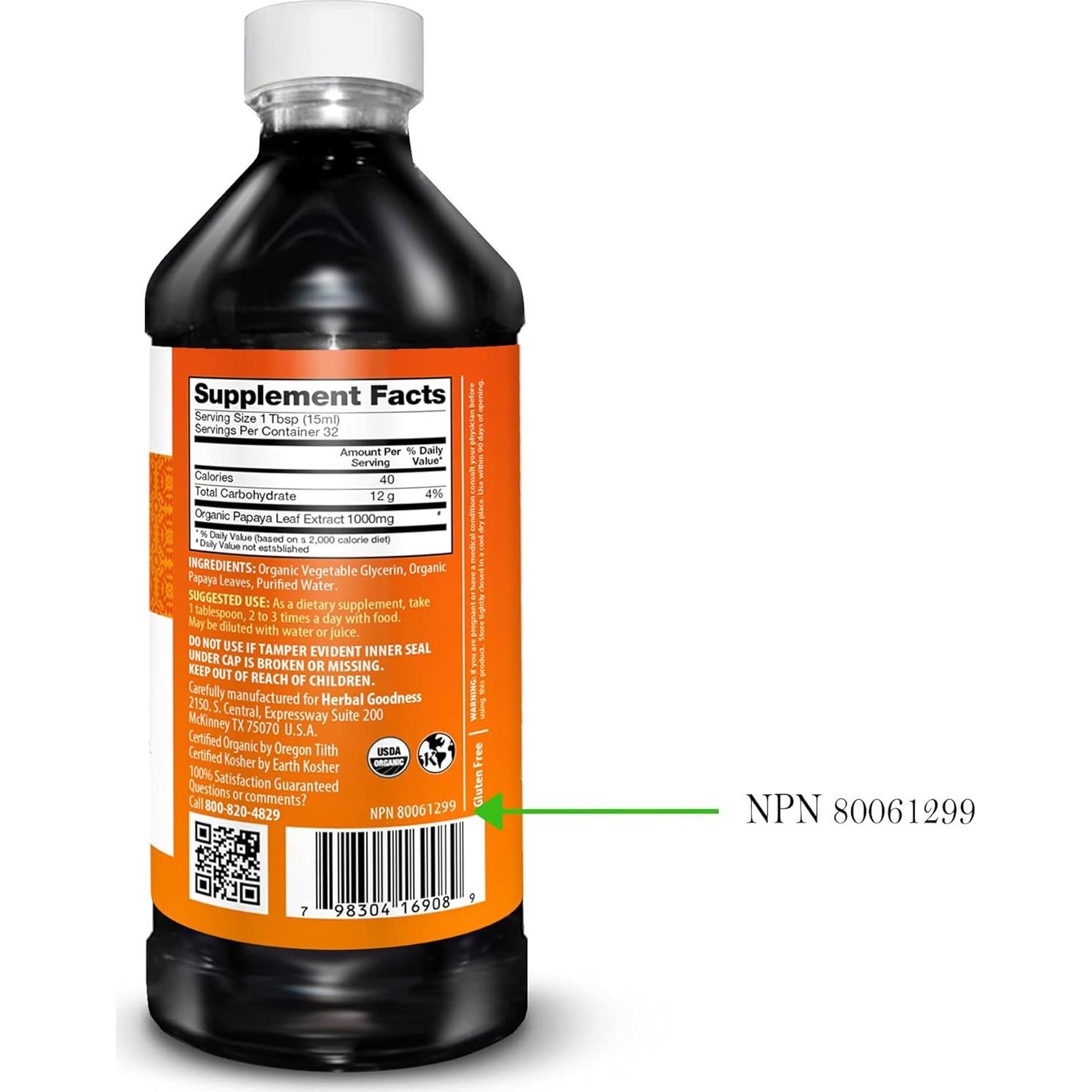 Extracto Líquido de Hoja de Papaya Herbal Goodness 473 ml - Aumento de Plaquetas