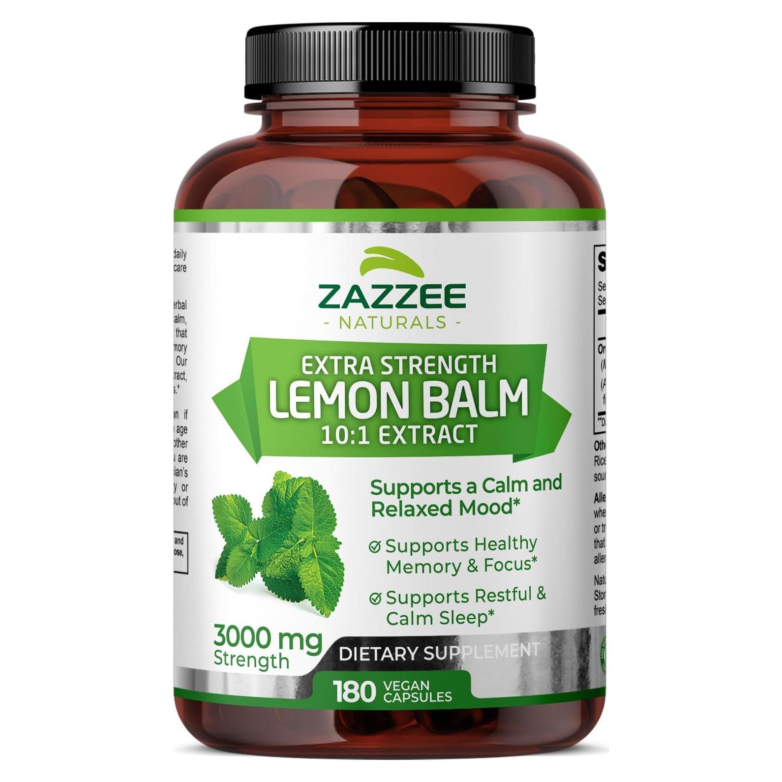 Extracto de Melisa Orgánica Zazzee 3000 mg 180 Cápsulas Veganas