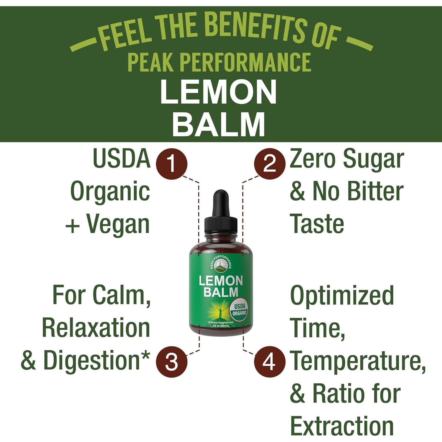 Tintura de Melisa Orgánica Peak Performance 132g - Relajación