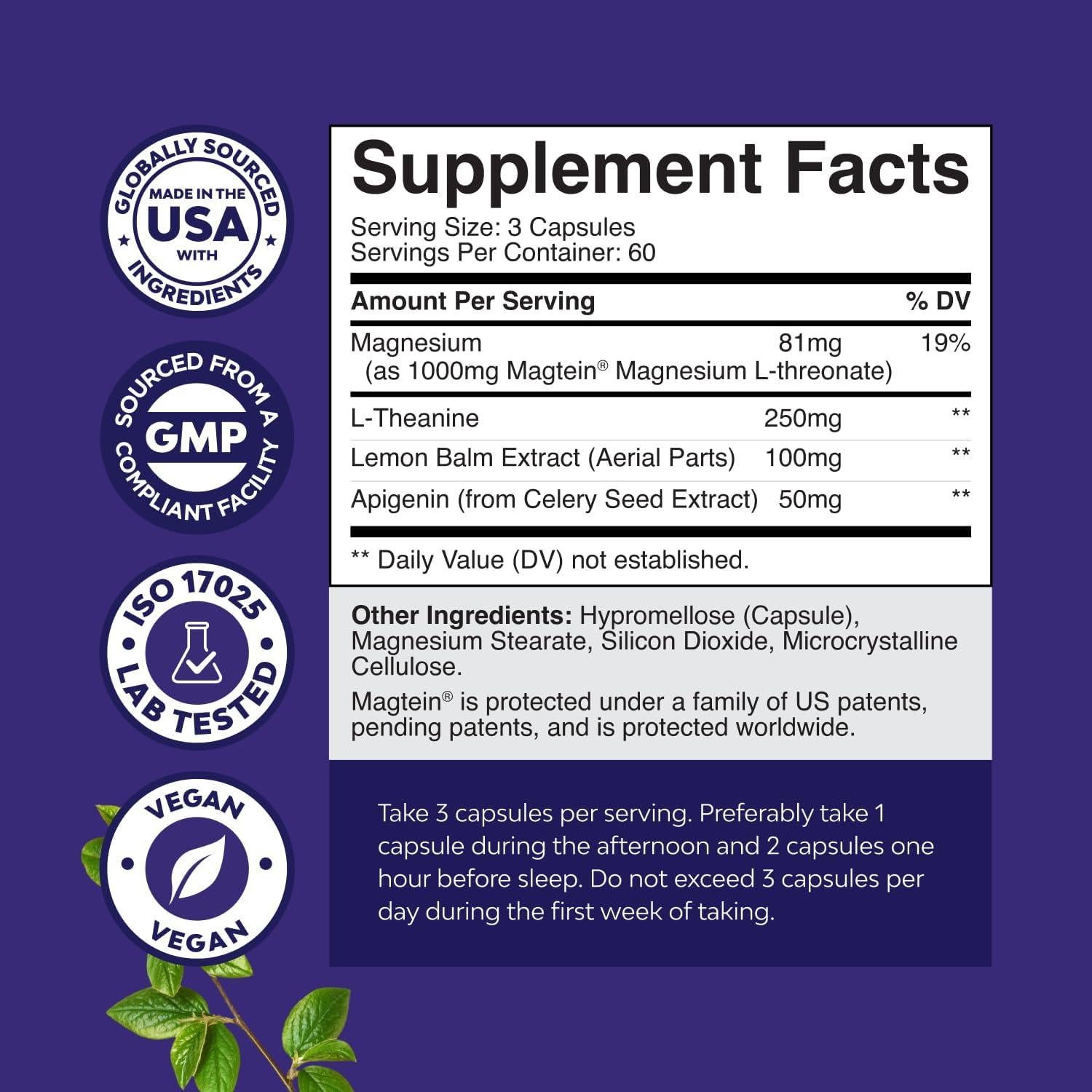 Suplemento de Magnesio L-Treonato Natures Craft 180 Cápsulas