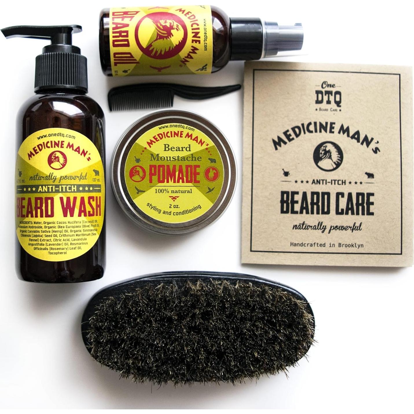 Kit Antipicazón para Barba Medicine Man - Jabón, Aceite, Balsamo, Cepillo