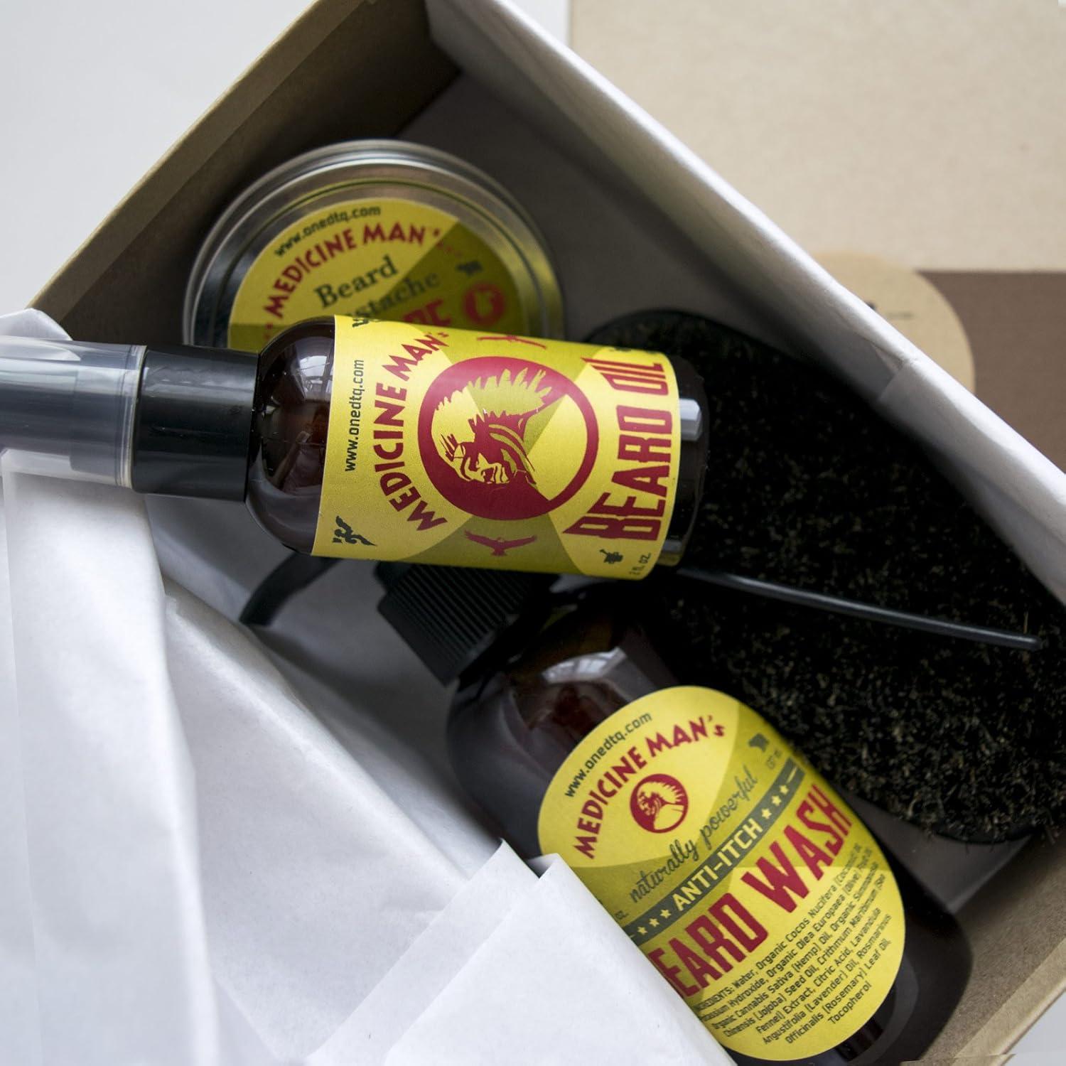 Kit Antipicazón para Barba Medicine Man - Jabón, Aceite, Balsamo, Cepillo