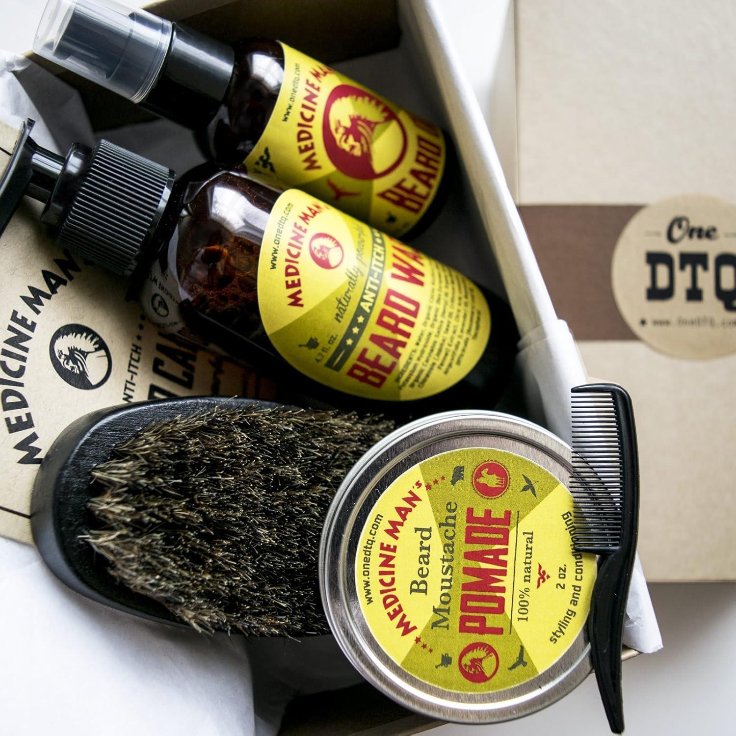 Kit Antipicazón para Barba Medicine Man - Jabón, Aceite, Balsamo, Cepillo