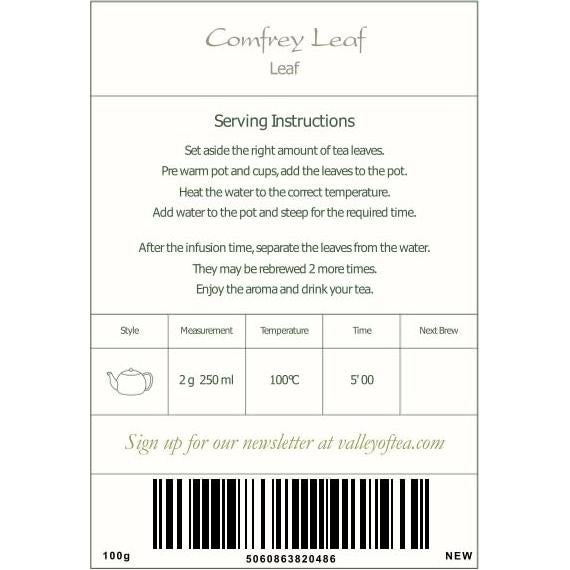 Hoja de Consuelda Secada Valle del Té 100g - Hierbas Naturales