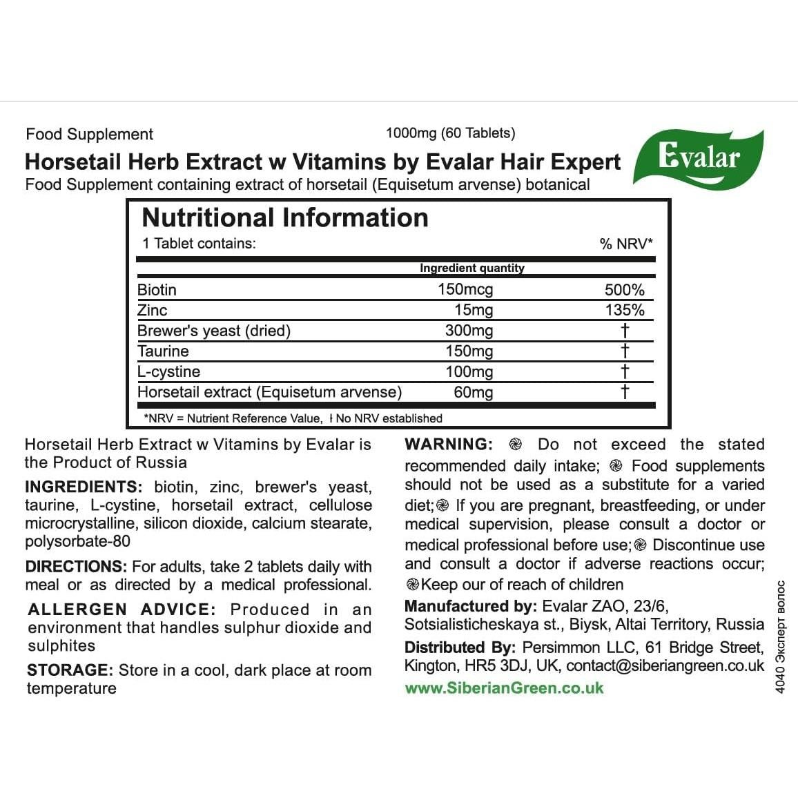 Extracto de Cola de Caballo Evalar Expert 60 Tabletas