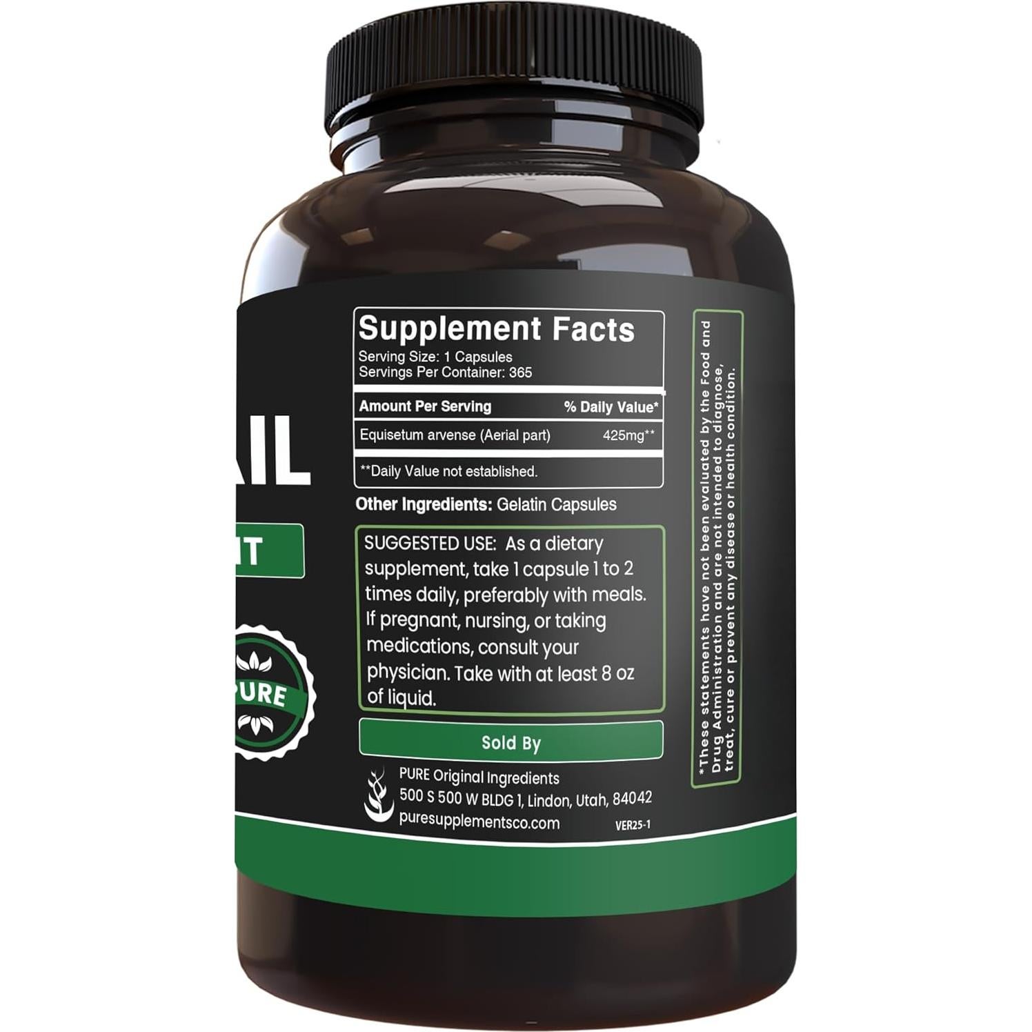 Cápsulas de Cola de Caballo Ingredientes Originales Puros 365 Unidades