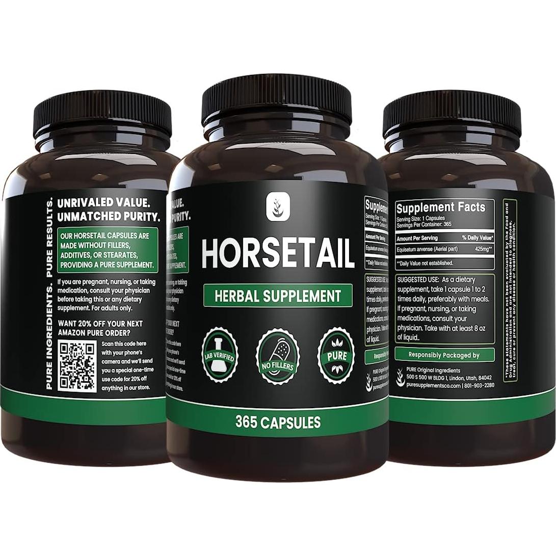 Cápsulas de Cola de Caballo Ingredientes Originales Puros 365 Unidades