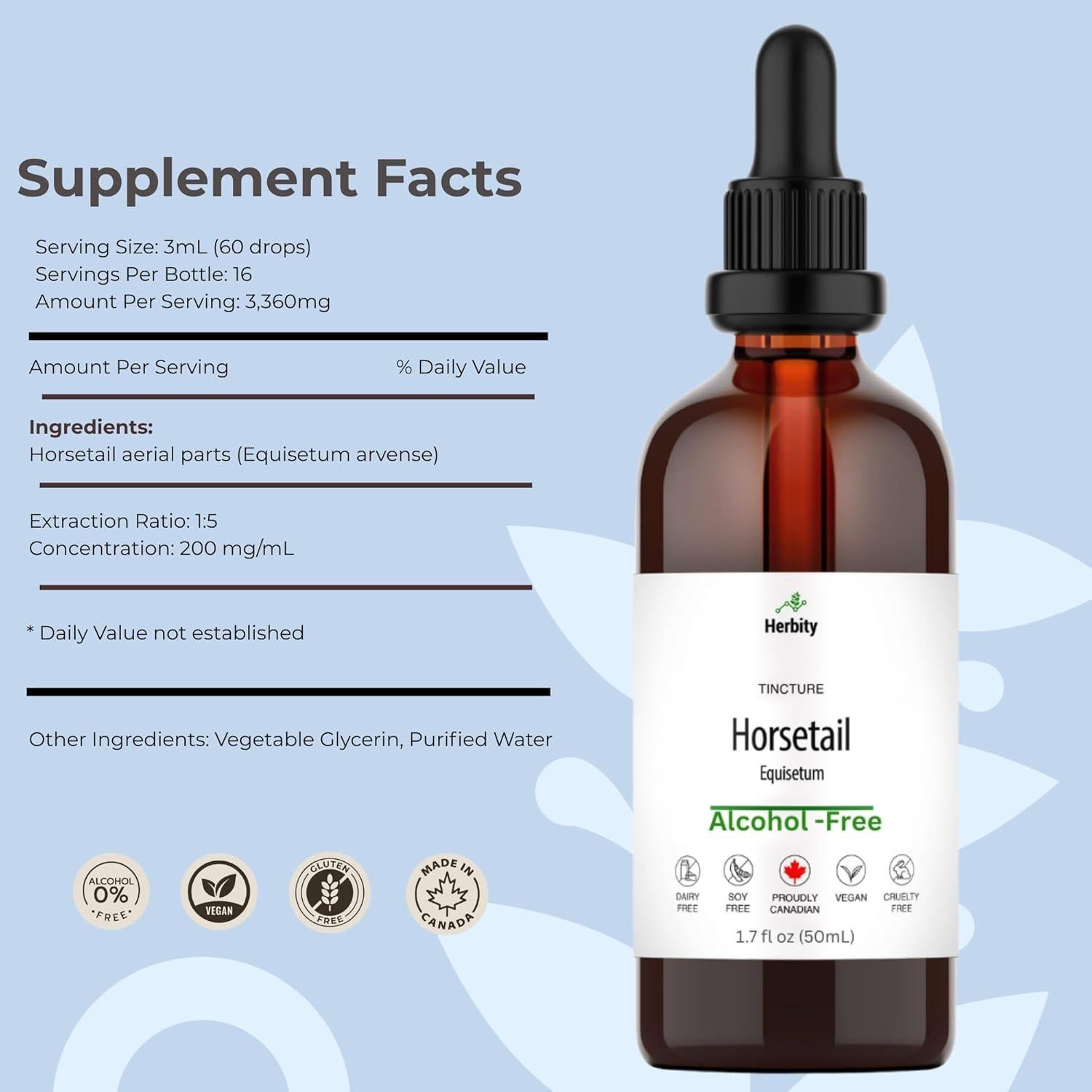 Tintura de Cola de Caballo Herbity 50 mL - Suplemento Vegano