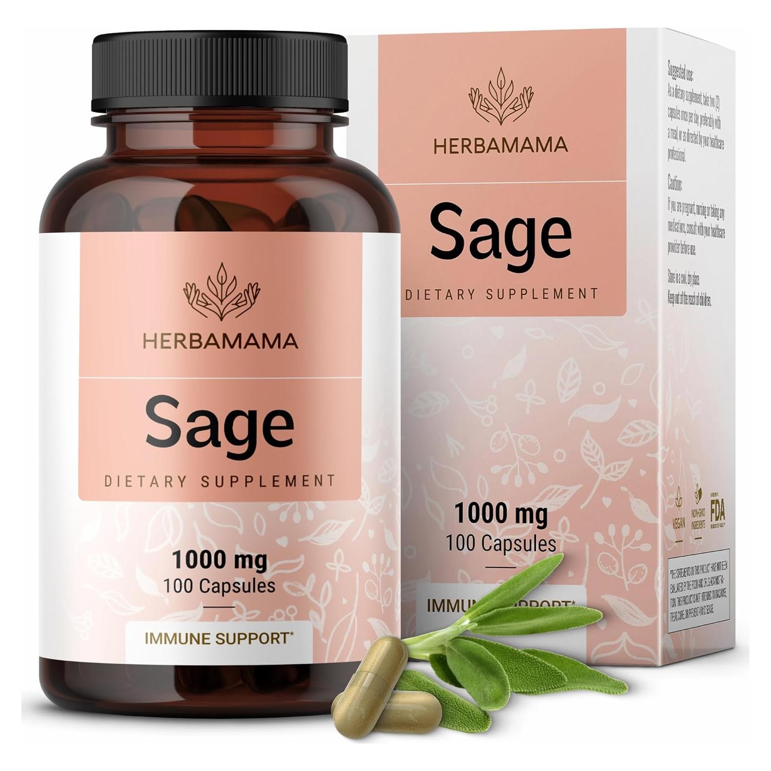 Cápsulas de Salvia Herbamama 1000mg - 100 Caps Veganas