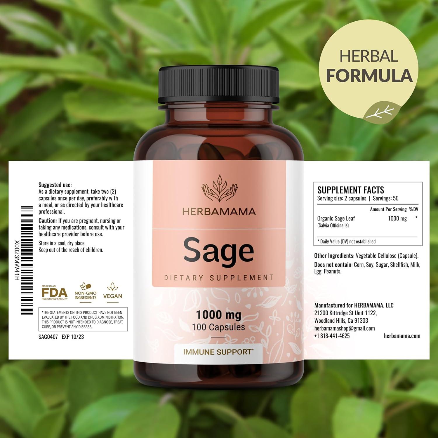 Cápsulas de Salvia Herbamama 1000mg - 100 Caps Veganas