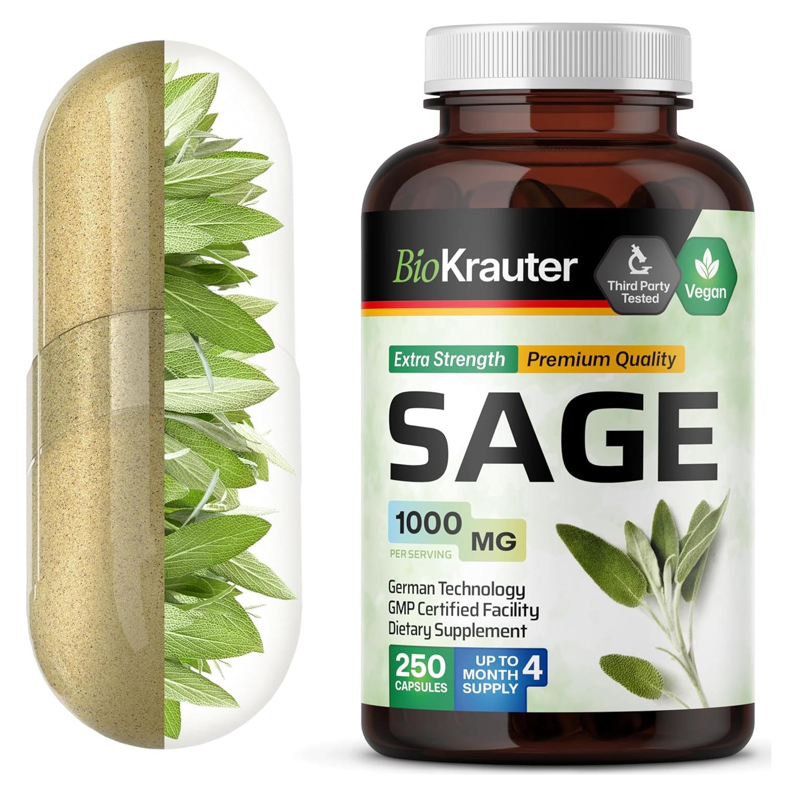 Cápsulas Veganas de Salvia BIO KRAUTER 1000 mg - 250 Unidades