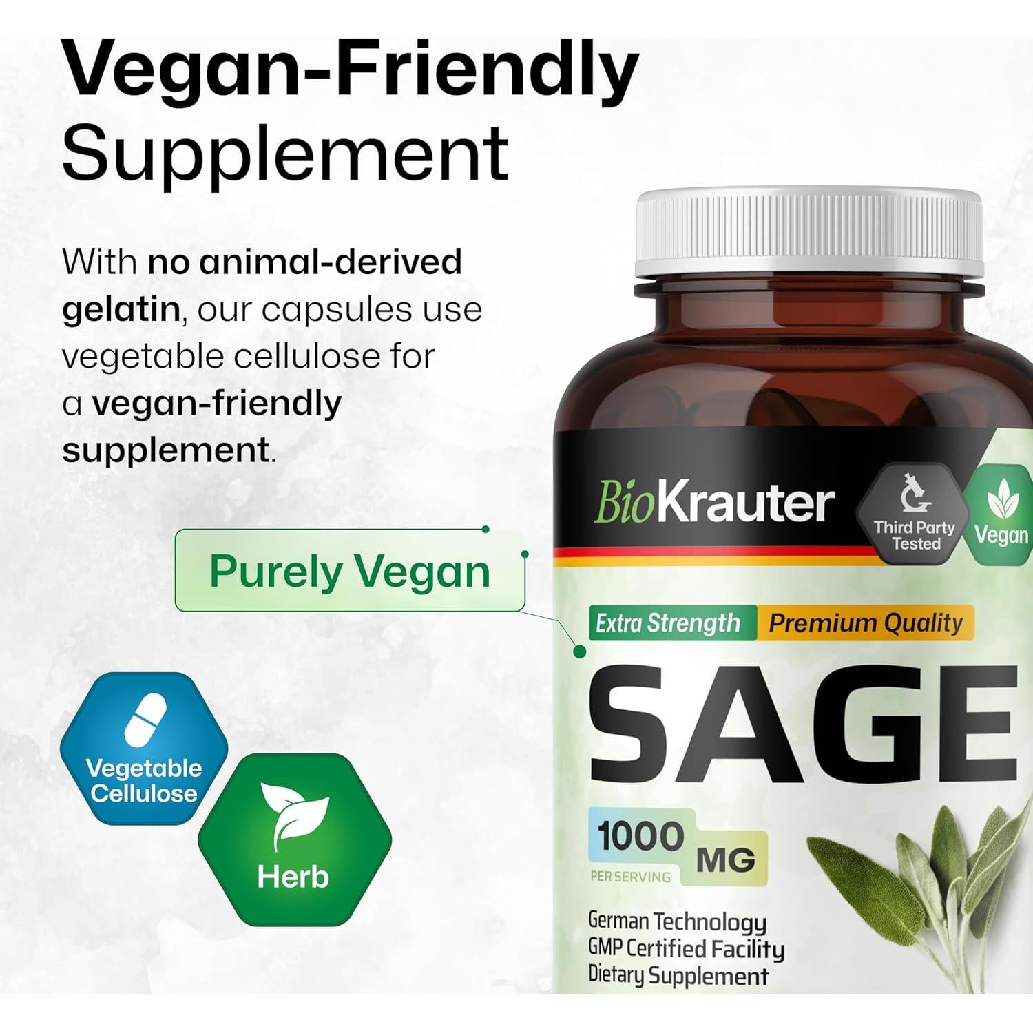Cápsulas Veganas de Salvia BIO KRAUTER 1000 mg - 250 Unidades