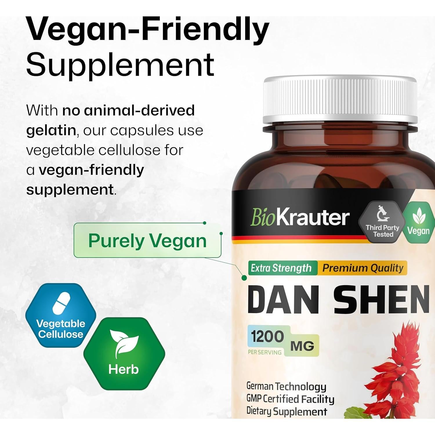 Cápsulas de Dan Shen BIO KRAUTER - 1200 mg - 100 unidades - Veganas