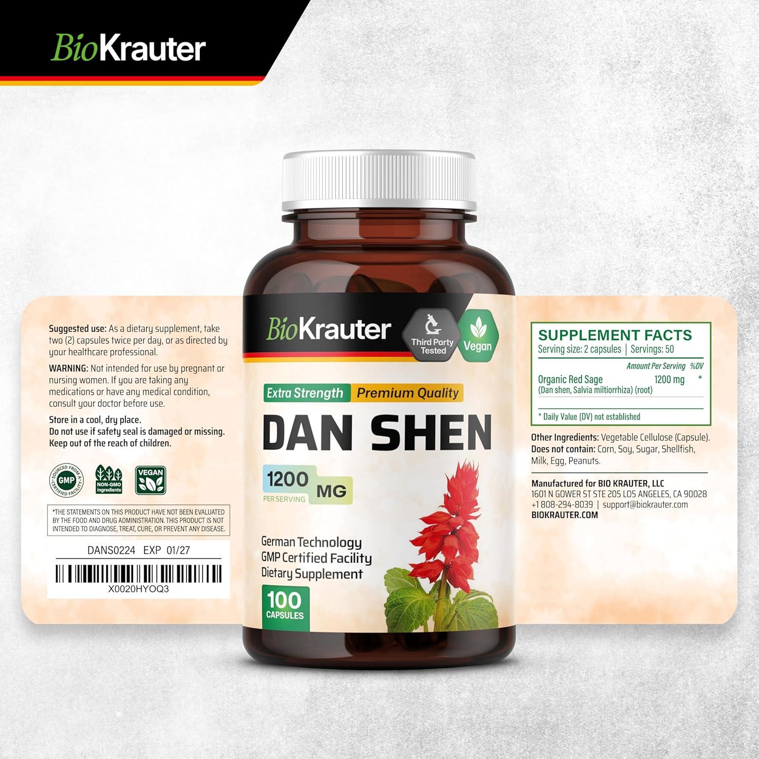 Cápsulas de Dan Shen BIO KRAUTER - 1200 mg - 100 unidades - Veganas