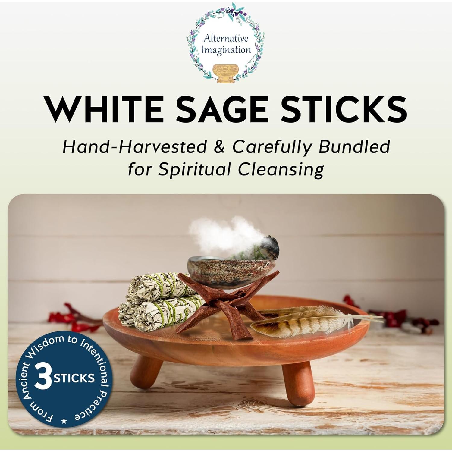 Palos de Salvia Blanca Imaginación Alternativa - Kit de 3, 10.16 cm