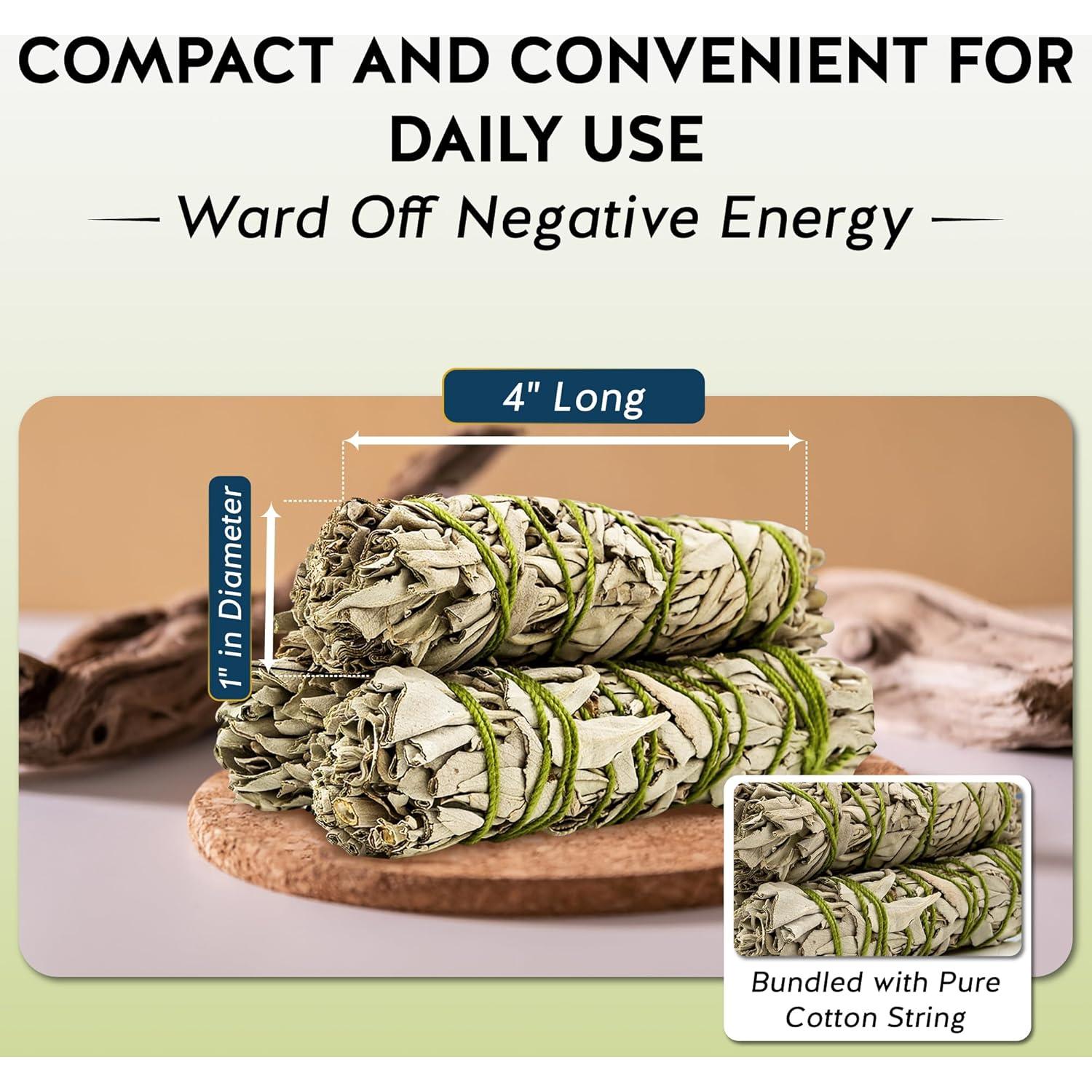 Palos de Salvia Blanca Imaginación Alternativa - Kit de 3, 10.16 cm