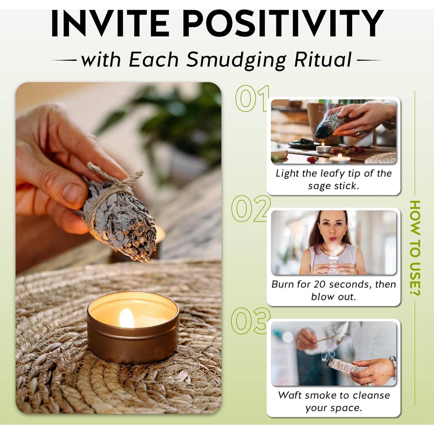 Palos de Salvia Blanca Imaginación Alternativa - Kit de 3, 10.16 cm