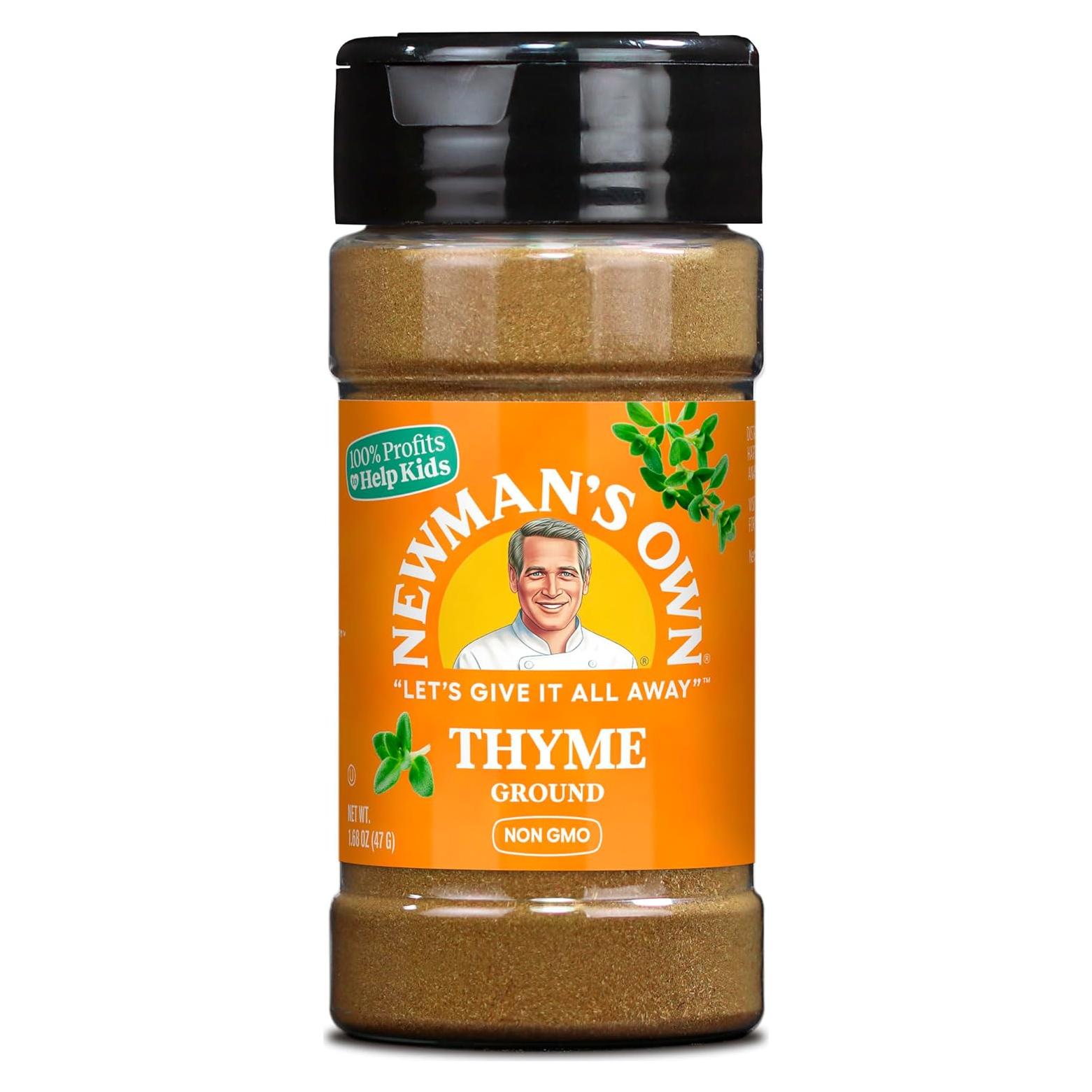 Newman's Own Ground Thyme, Essential for Roasted Meats, Poultry, Vegetables, Non-GMO, Kosher, 1.68 Oz. Bottle