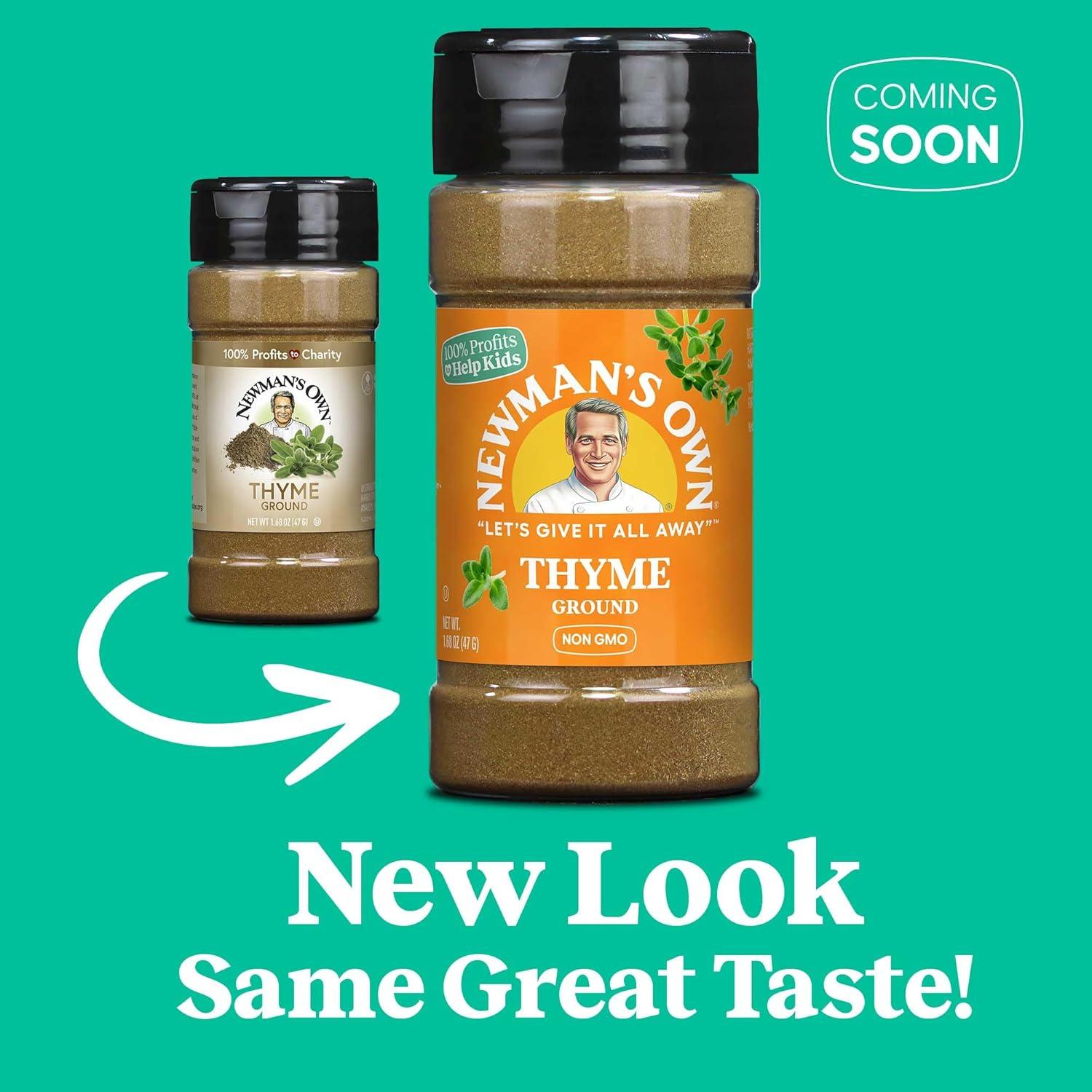 Newman's Own Ground Thyme, Essential for Roasted Meats, Poultry, Vegetables, Non-GMO, Kosher, 1.68 Oz. Bottle