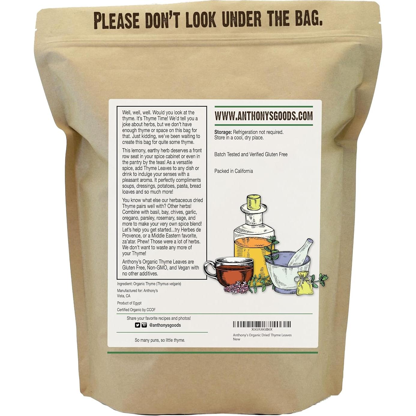 Hojas de Tomillo Secas Orgánicas Anthony's 227 g Sin Gluten