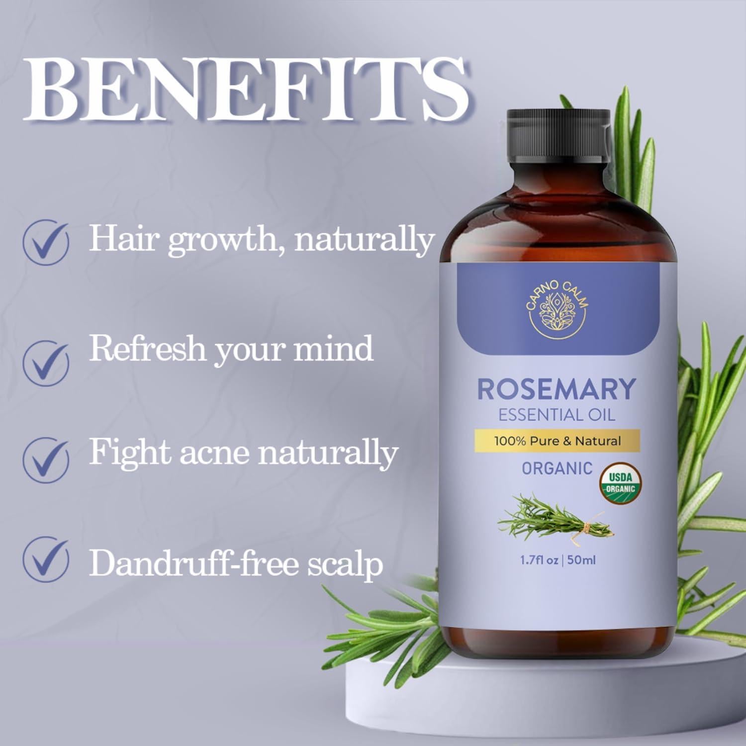 Aceite Esencial de Romero Carno Calm 50 ml Orgánico para Piel y Cabello