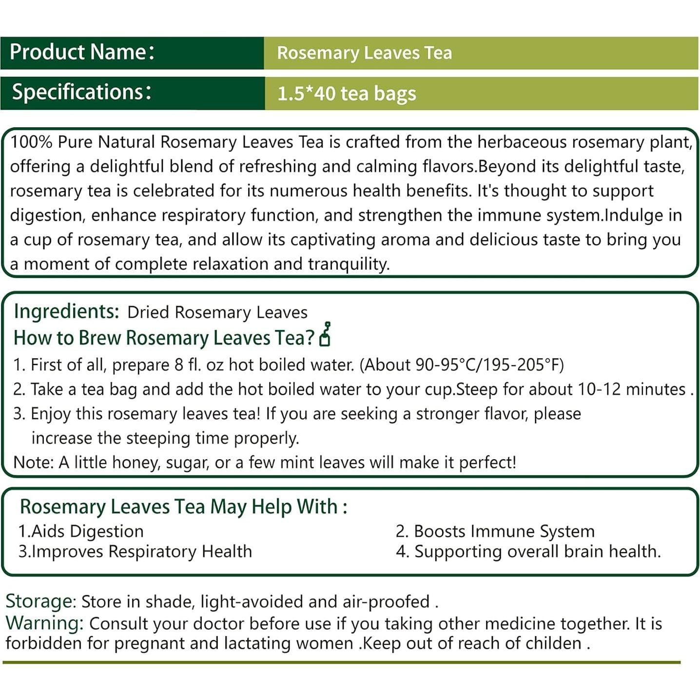 Té de Romero Samcci - 40 Bolsitas de 1.5g - Sin Cafeína