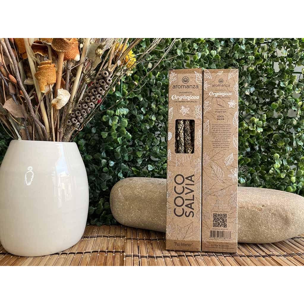 Incienso Orgánico Aromanza Coco - 6 Varillas Hechas a Mano