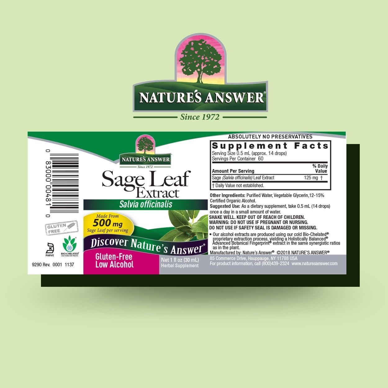 Nature's Answer Sage Leaf with Organic Alcohol, 1-Fluid Ounce