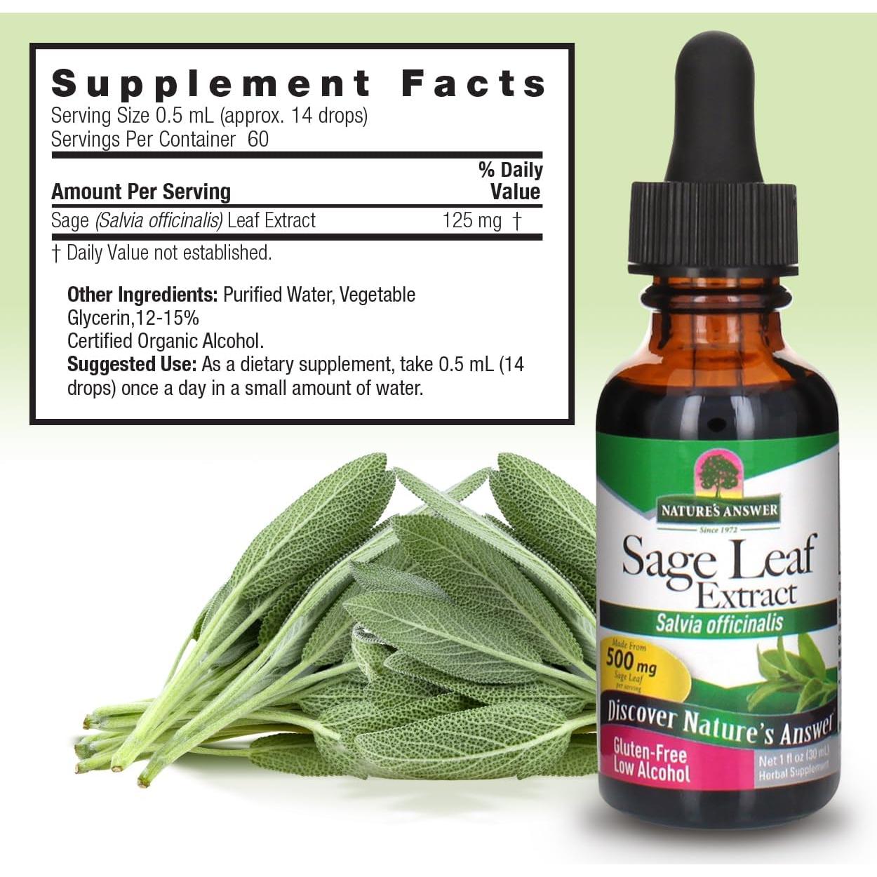 Nature's Answer Sage Leaf with Organic Alcohol, 1-Fluid Ounce