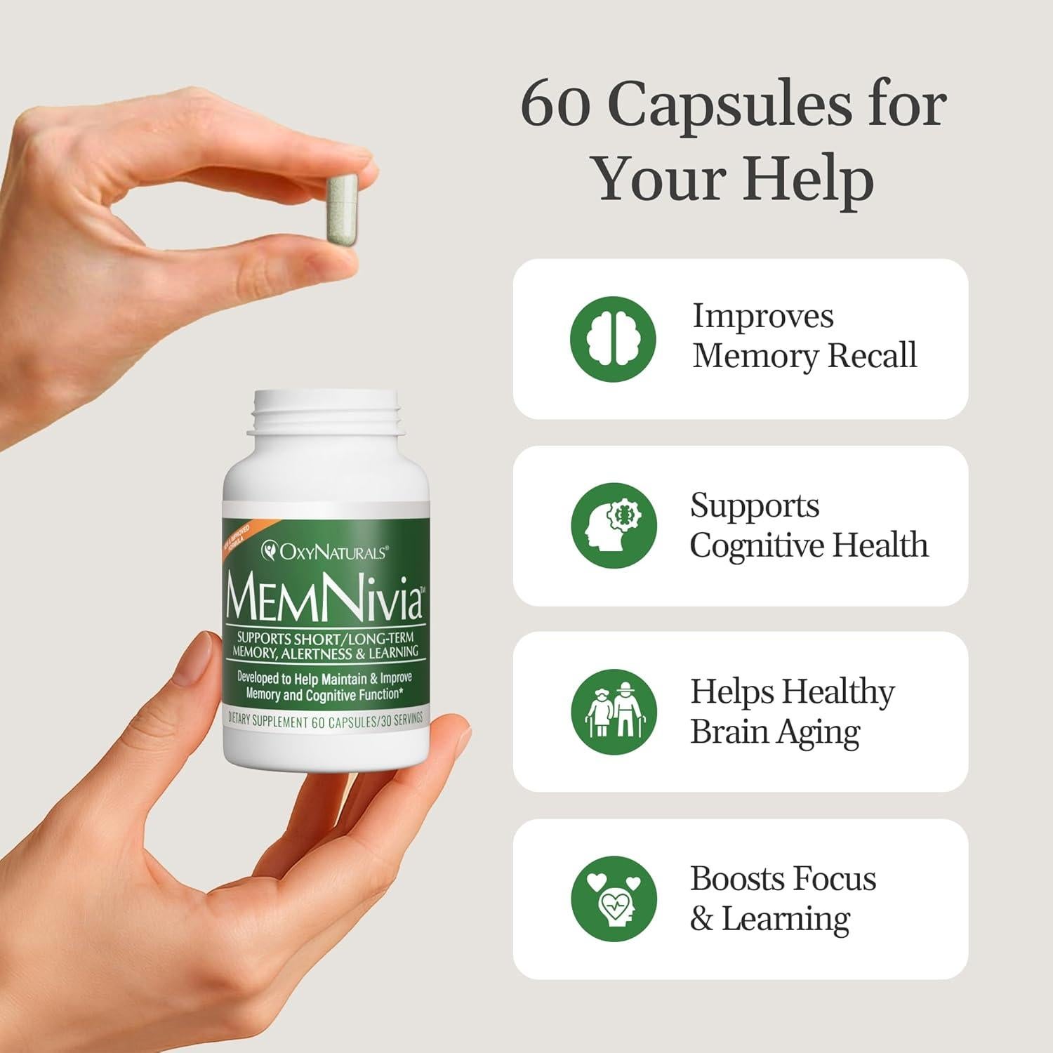 Suplemento Cerebral MemNivia OxyNaturals 300 Cápsulas