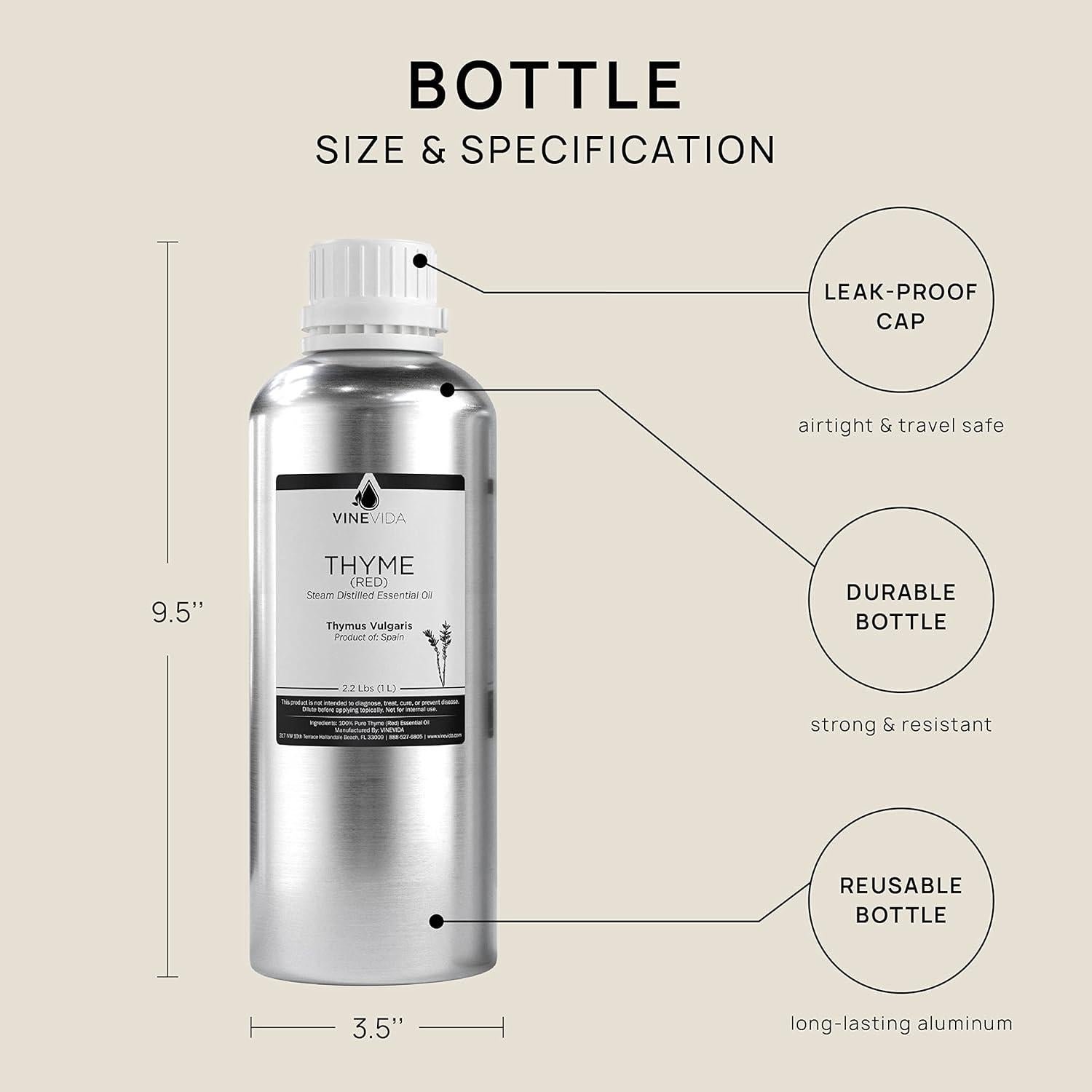 Aceite Esencial de Tomillo Rojo VINEVIDA 0.95 L - Aroma Natural