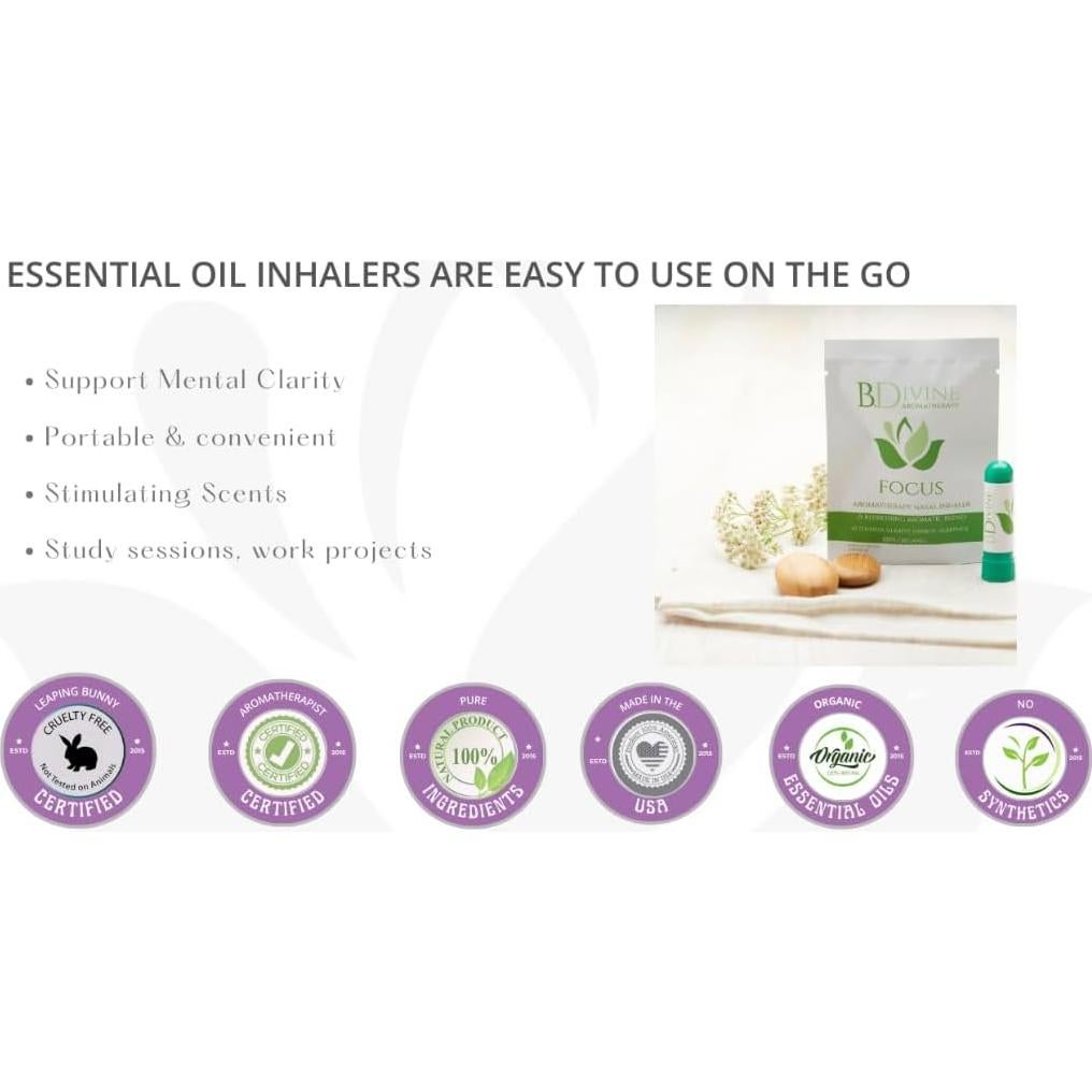 Inhalador de Aroma Natural B. Divine para Enfoque - Aceites Esenciales Orgánicos