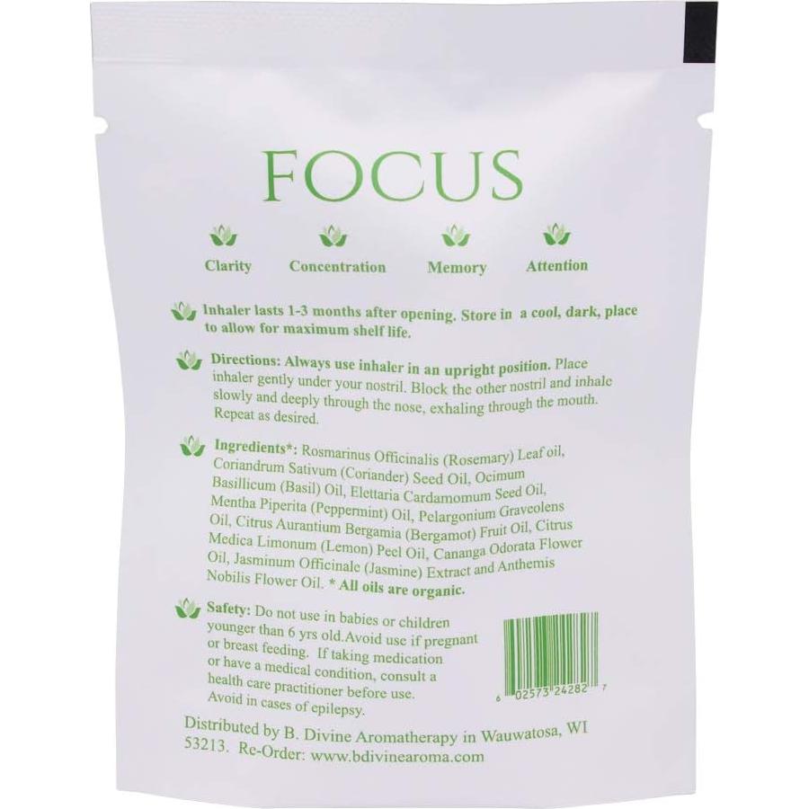 Inhalador de Aroma Natural B. Divine para Enfoque - Aceites Esenciales Orgánicos