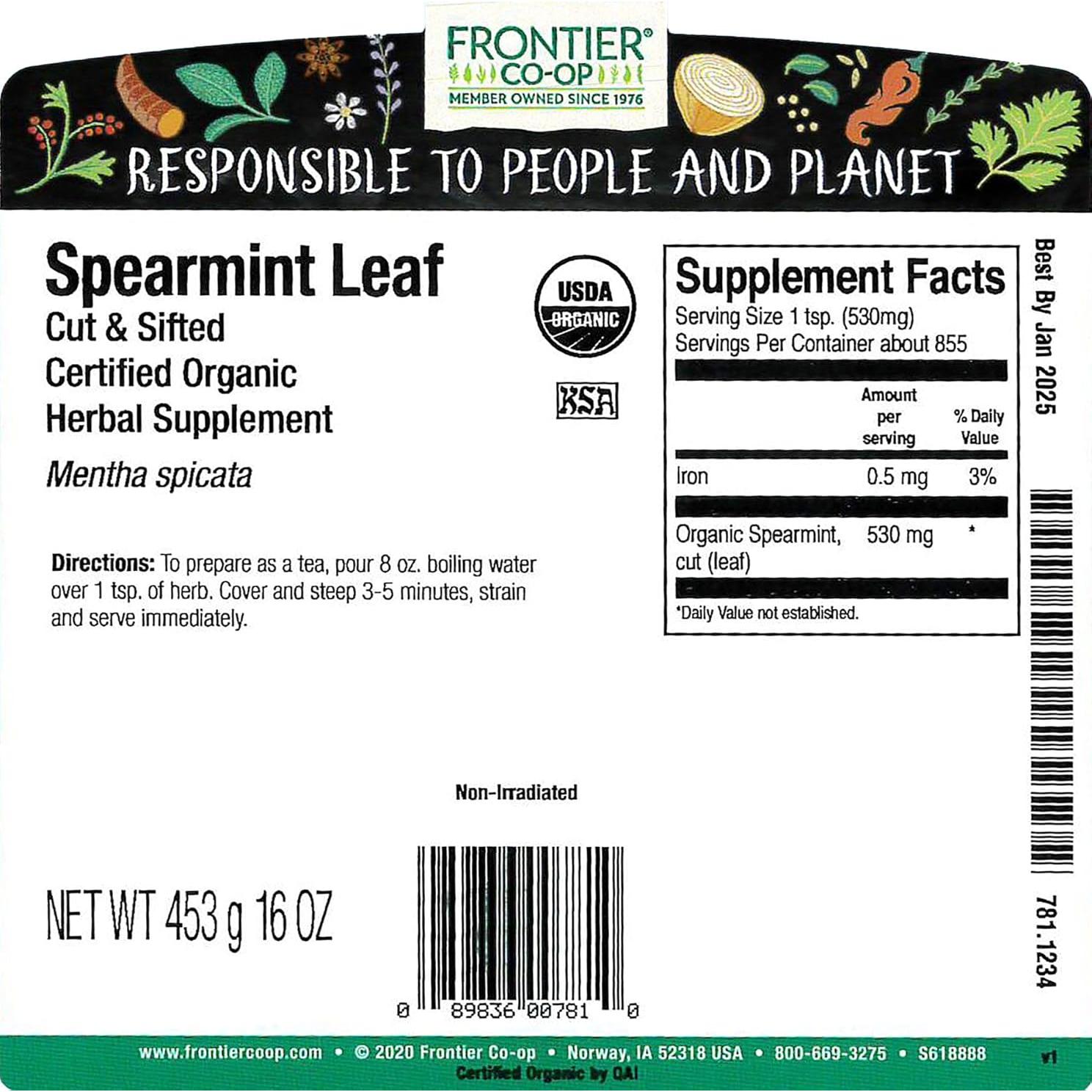 Hoja de Menta Verde Orgánica Frontier 453g a Granel - Fresca y Picada