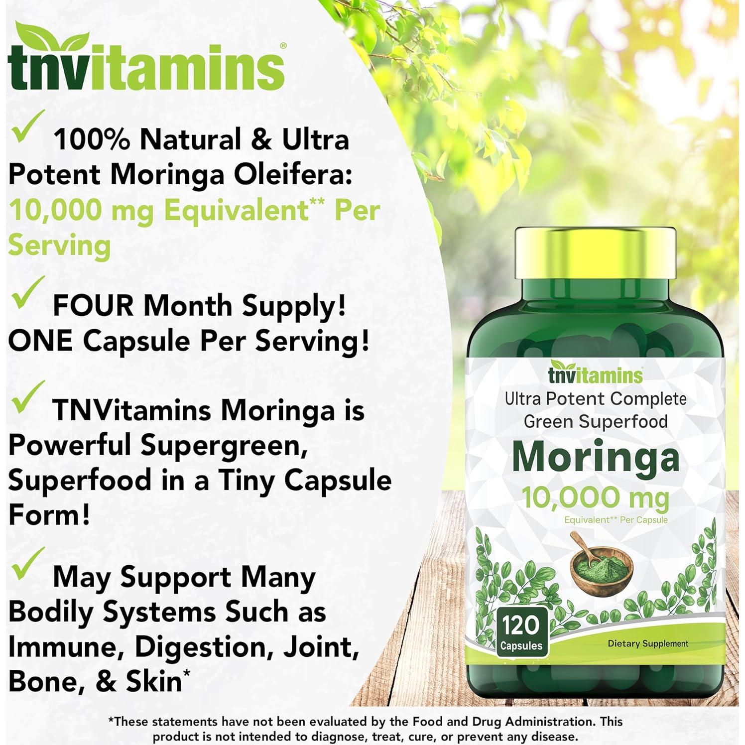 Cápsulas de Moringa 10,000 mg TNVitamins - 120 Unidades