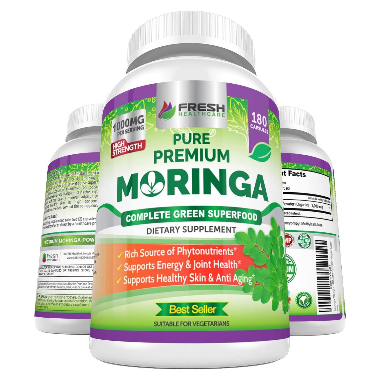 Cápsulas de Moringa Oleifera Fresco Cuidado 180 Unidades