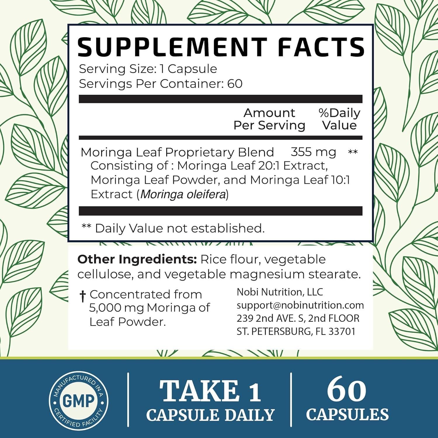 Cápsulas de Moringa Pura 5000mg Nobi Nutrition 60 Unidades