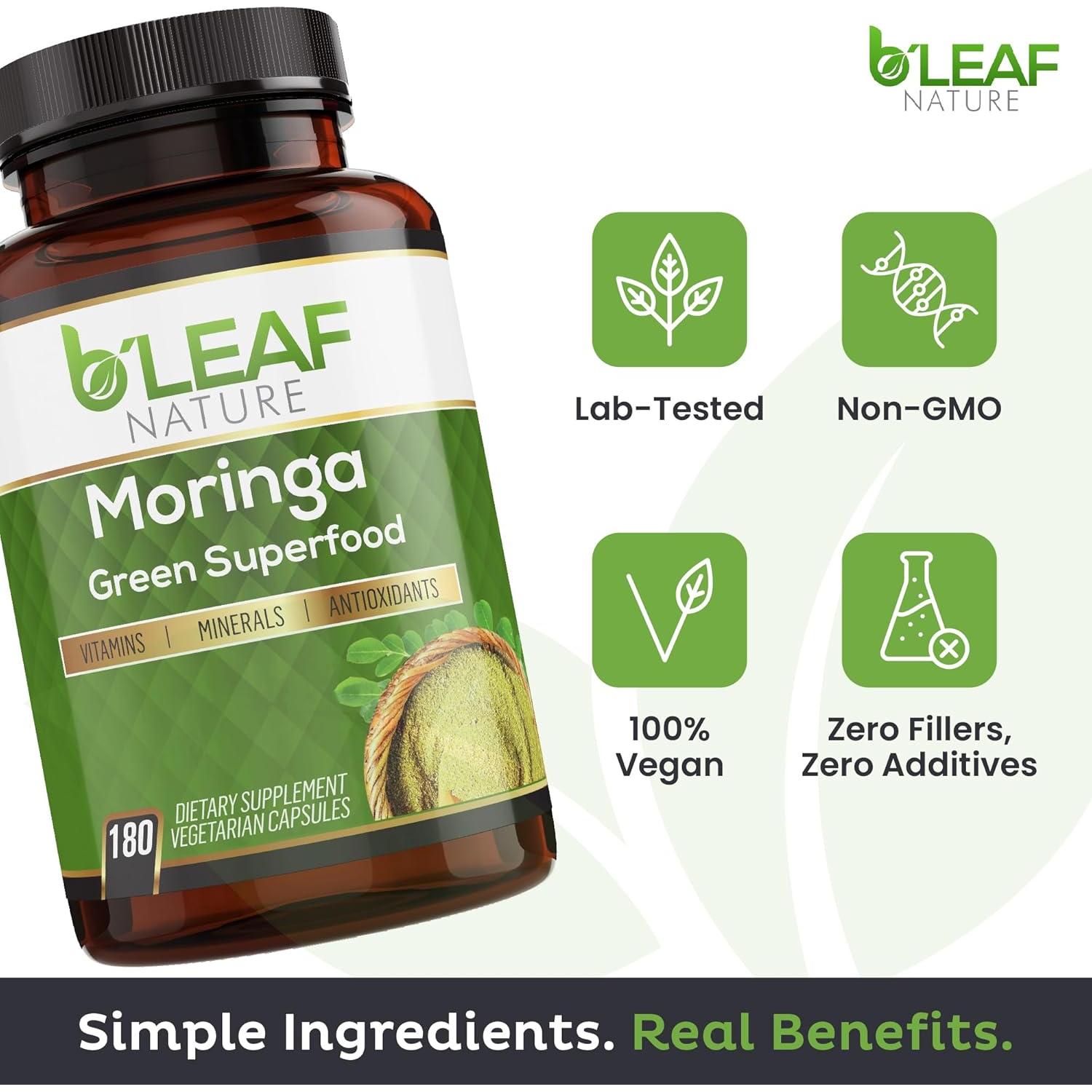 Cápsulas de Moringa Orgánica B'LEAF NATURE 1000mg 180 Unidades