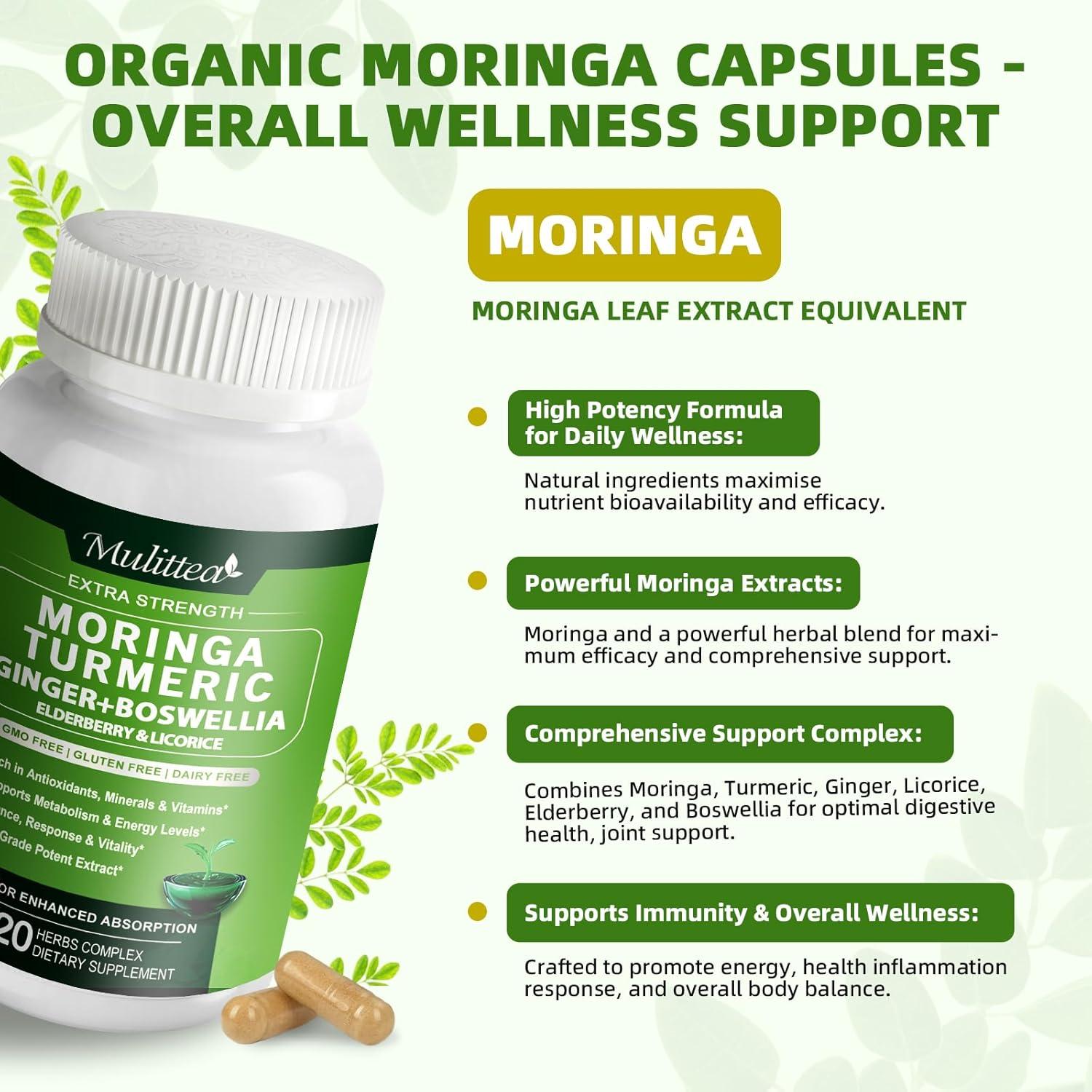 Cápsulas de Moringa Orgánica 1000mg Mulittea - 120 Veganas