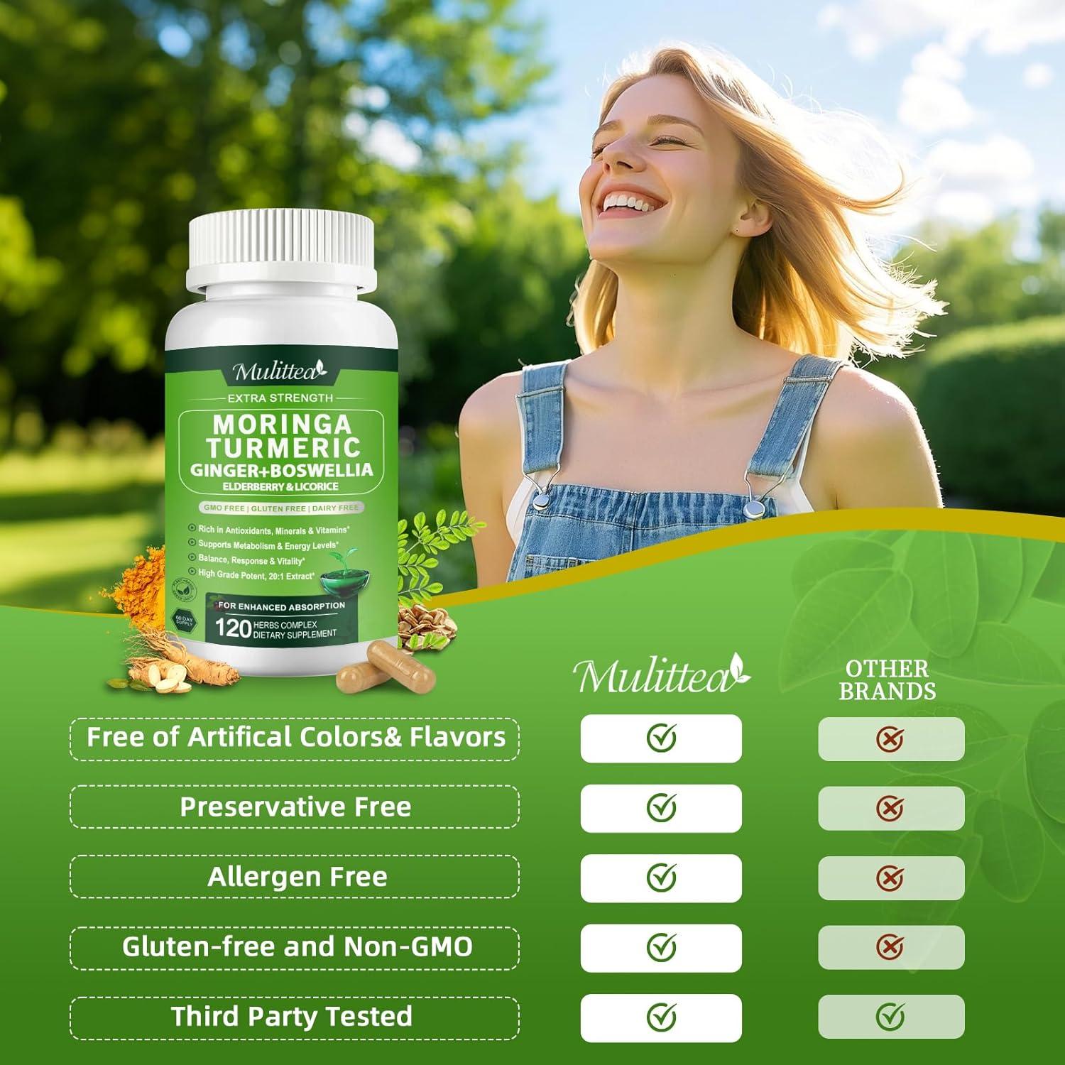Cápsulas de Moringa Orgánica 1000mg Mulittea - 120 Veganas