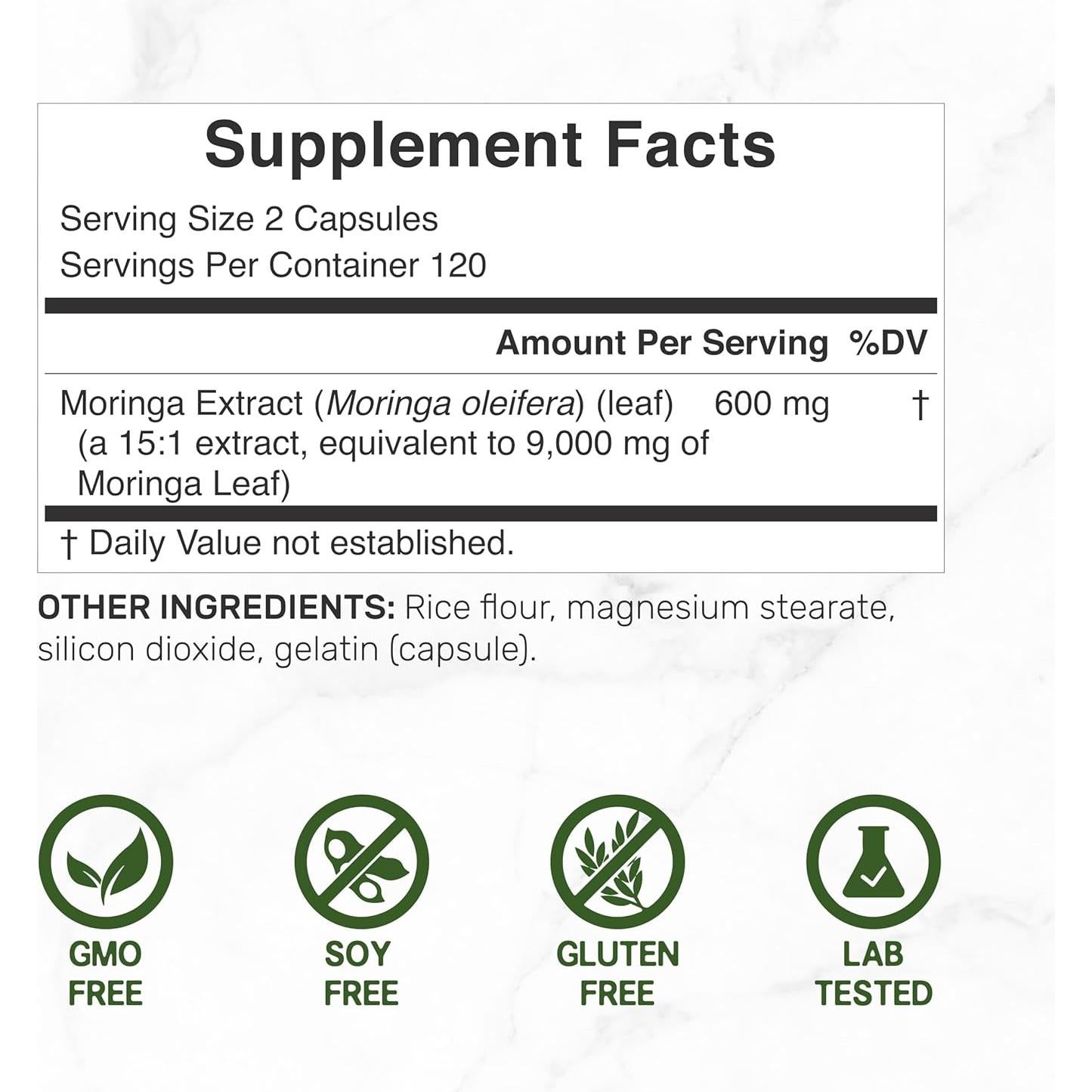 Cápsulas de Moringa Oleifera 9000mg Deal Supplement - 240 Unidades