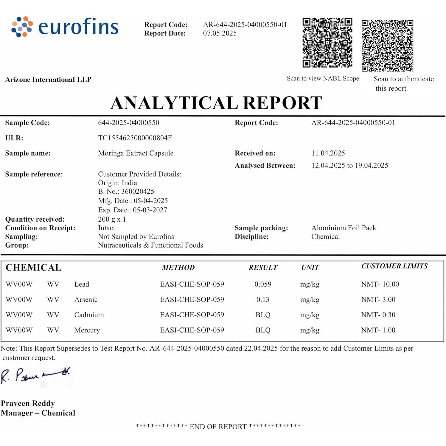 Cápsulas de Moringa Stay Alive 1000mg 120 Pastillas Veganas
