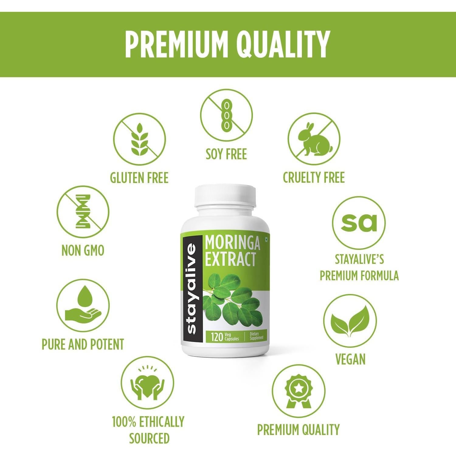 Cápsulas de Moringa Stay Alive 1000mg 120 Pastillas Veganas